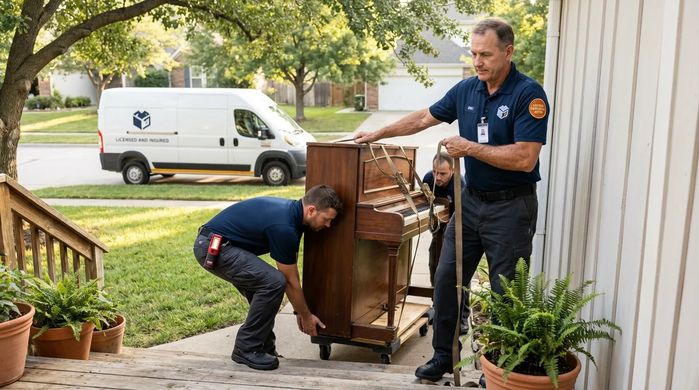 Licensed piano movers securing grand piano in Rio Grande City, TX
